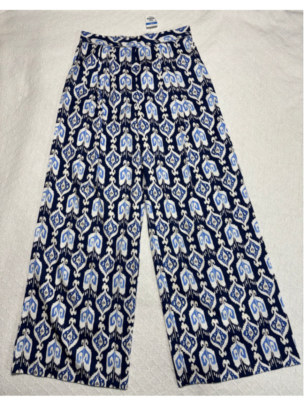 NWT J. McLaughlin Amal Wide Leg Pants Blue Ikat Geometric Tribal Print Size 6 - Picture 2 of 10